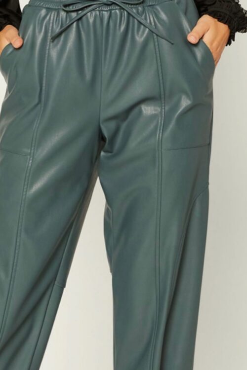 Drawstring Elasticated Waist PU Leather Pants