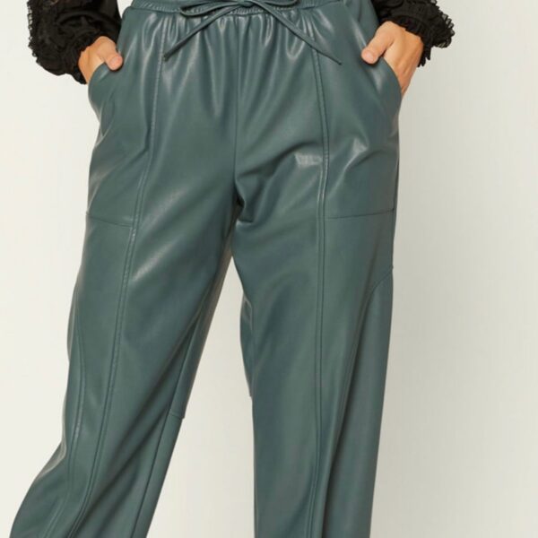 Drawstring Elasticated Waist PU Leather Pants