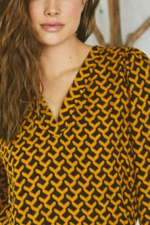 Royal Multi Printed V Neck Long Sleeves Top