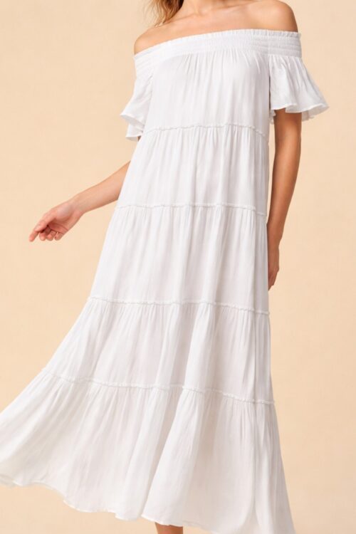 Off-Shoulder Smocked Tiered Maxi Dress