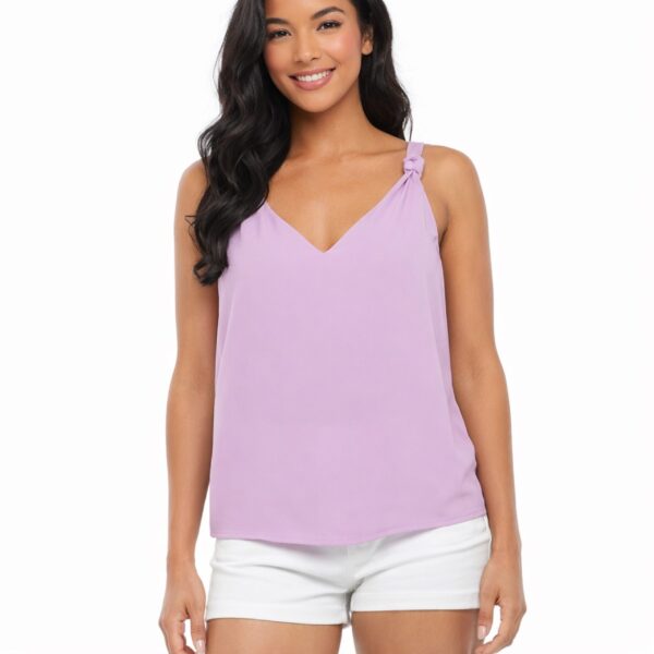 Deep V-Neck Top With Self Knot Shoulder Detail