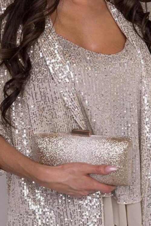 Sequin Ruffles Top Long Sleeve Blazer Coat Set