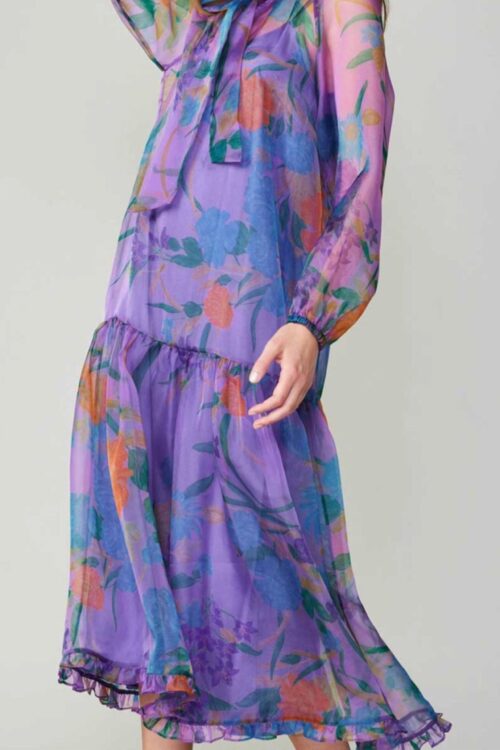 Long Sleeve Gathered-Hem Long Dress