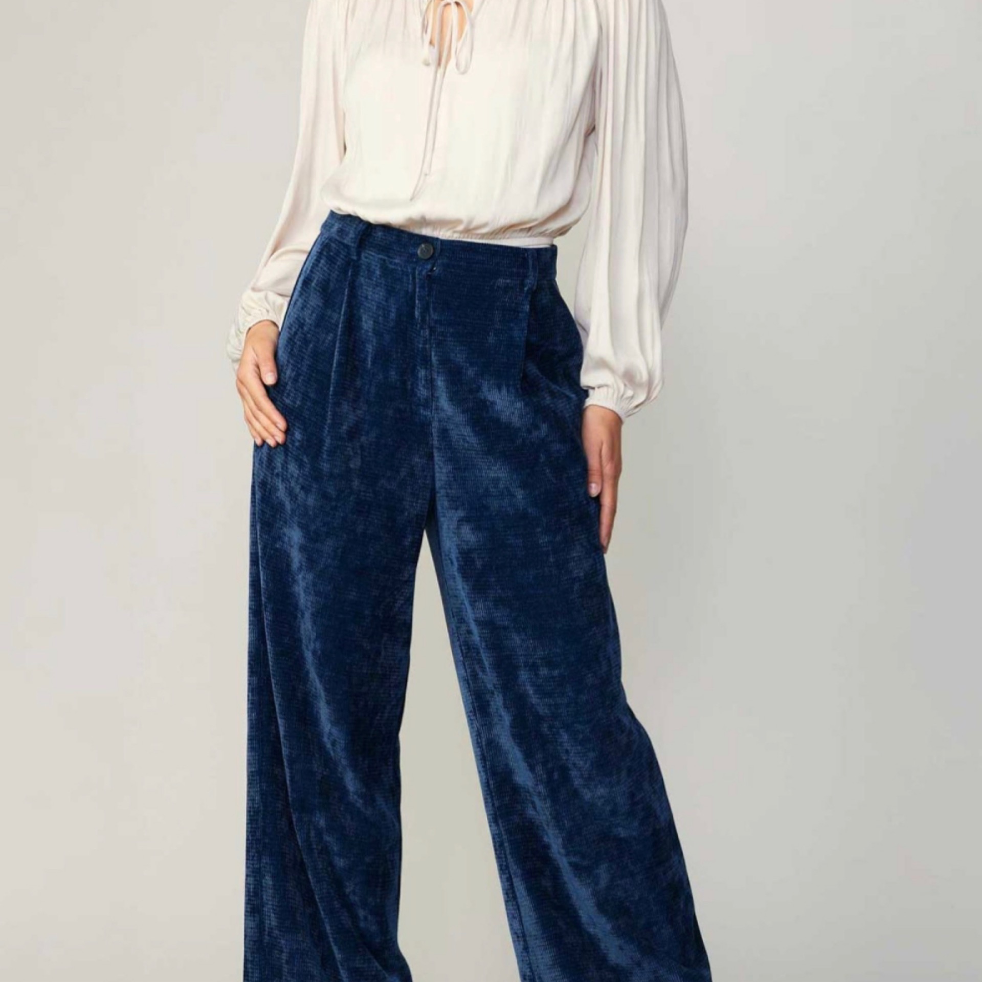Corduroy High Waist Wide Pants With Pleated Pockets
