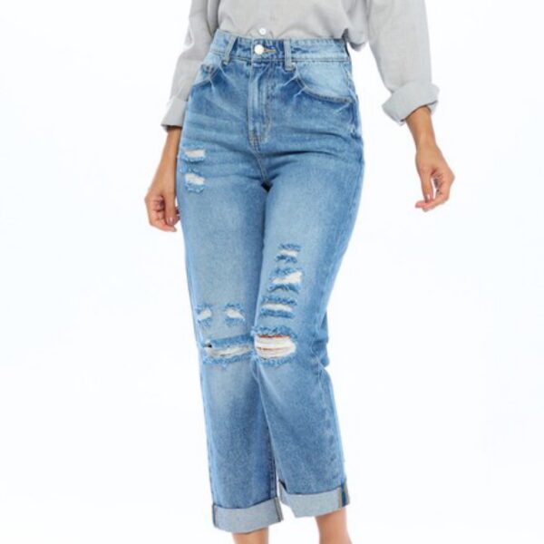 High Rise Ripped Boyfriend Jeans