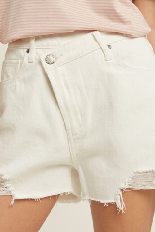 Overlap Distressed Denim Shorts
