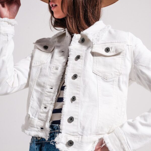 Raw Edge Denim Jacket In White
