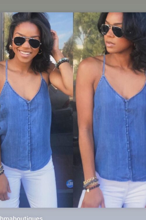 Tencel Button Front Racerback Tank Top