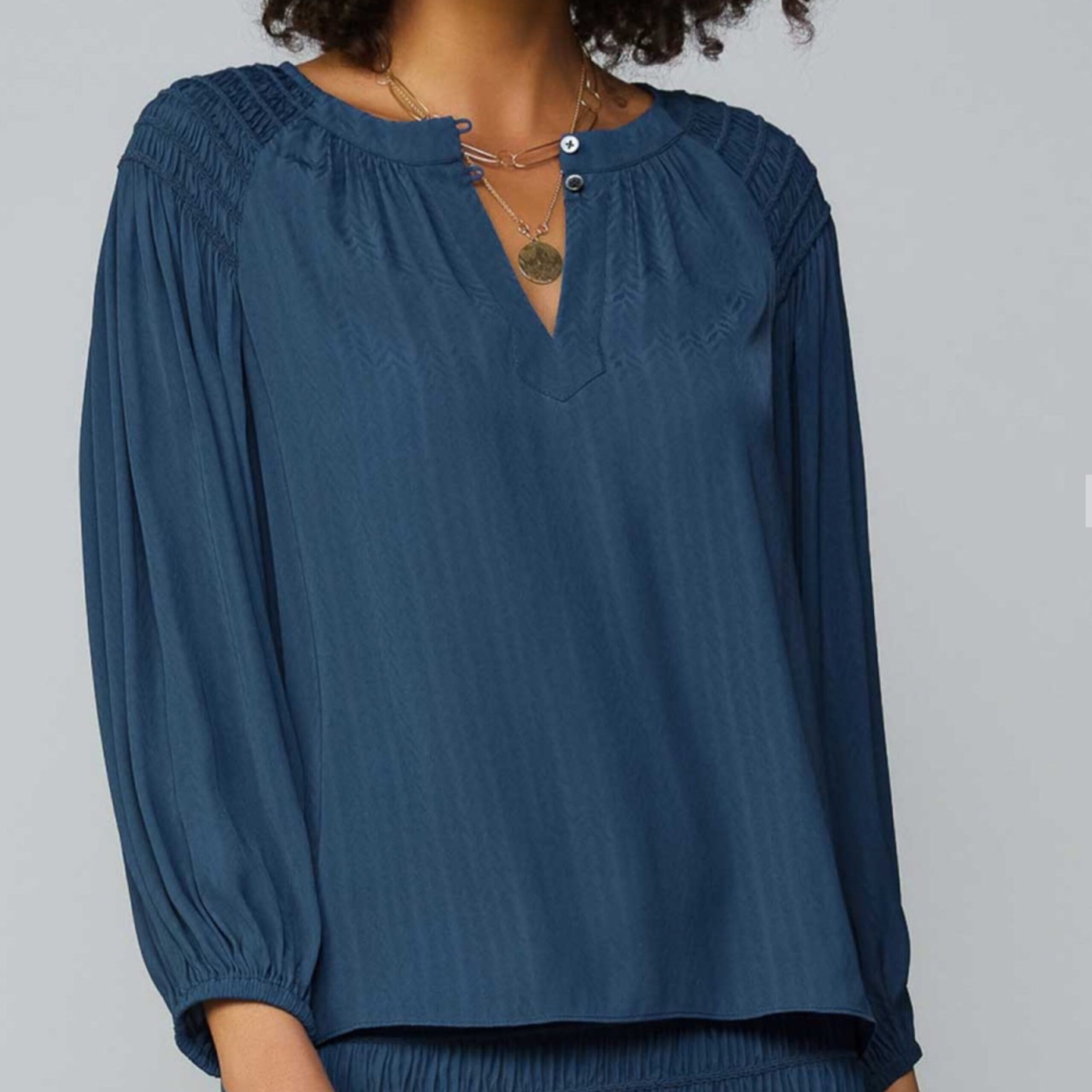 Long Sleeve Split Neck With Button Blouse