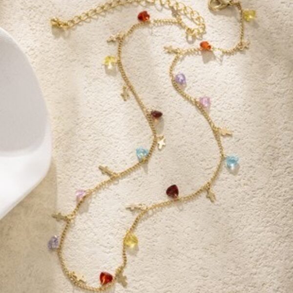 Multi Color Zirconia Bead Drop Necklace