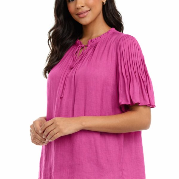 Flutter Elbow Sleeve Tie Neck Blouse