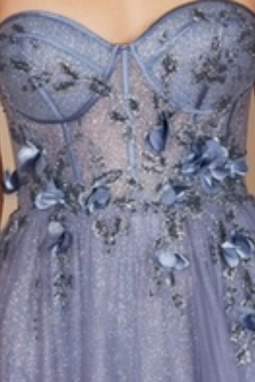 Long Strapless Floral Off Shoulder Prom Dress