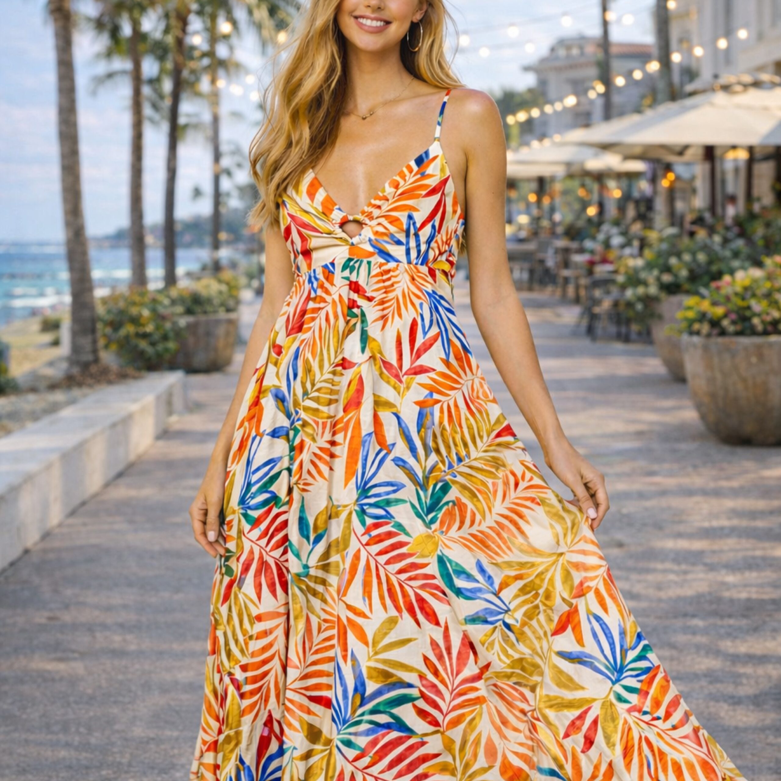 Tropical Print Tiered Dress