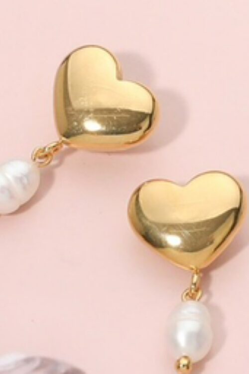 Stainless Steel Heart Pearl Dangle Earrings