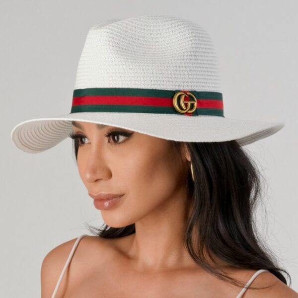 Go Decorated Green And Red Band Straw Fedora Hat