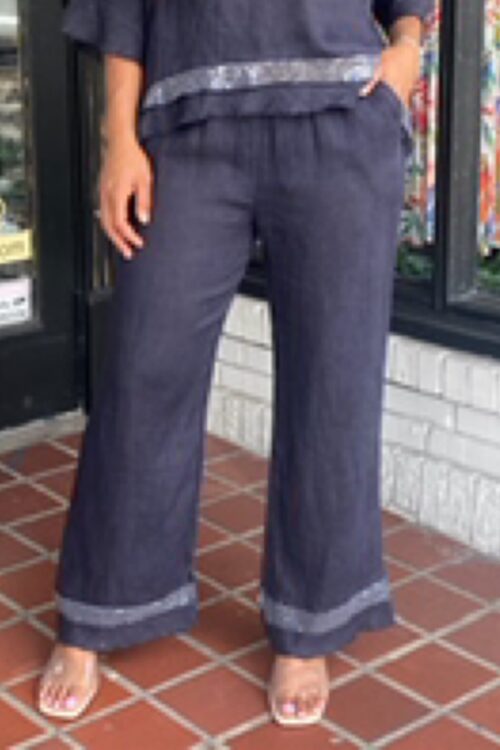 Linen Sequins Hemline Pants