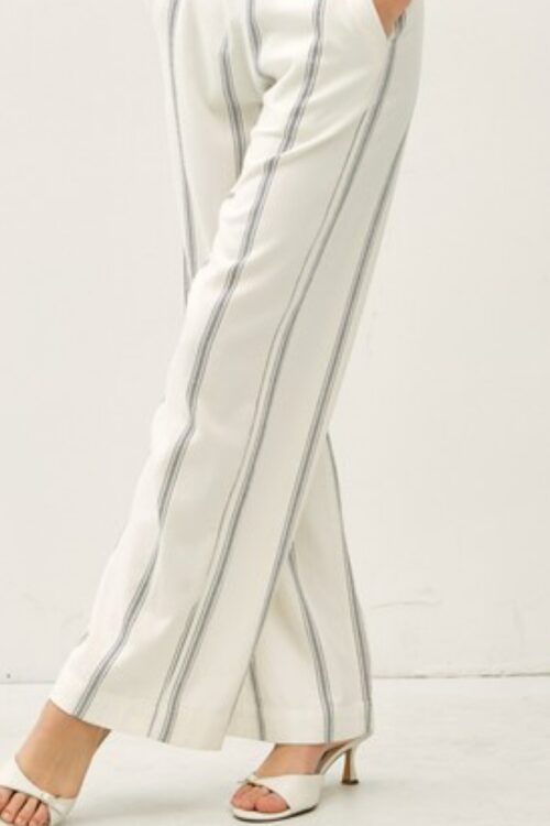 Striped Cotton Blend Straight Leg With Pockets