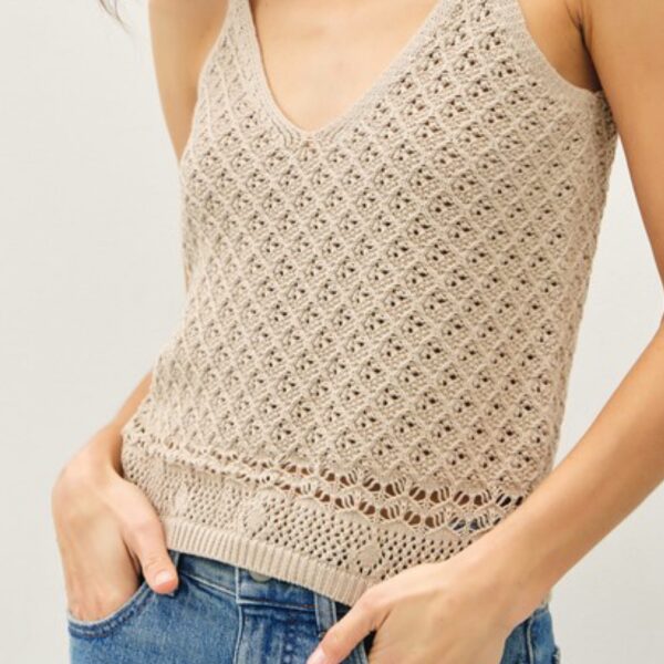 Crochet Knit Detailed V-Neck Tank