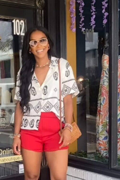 Lace Detail Flare Shorts - Haute Red