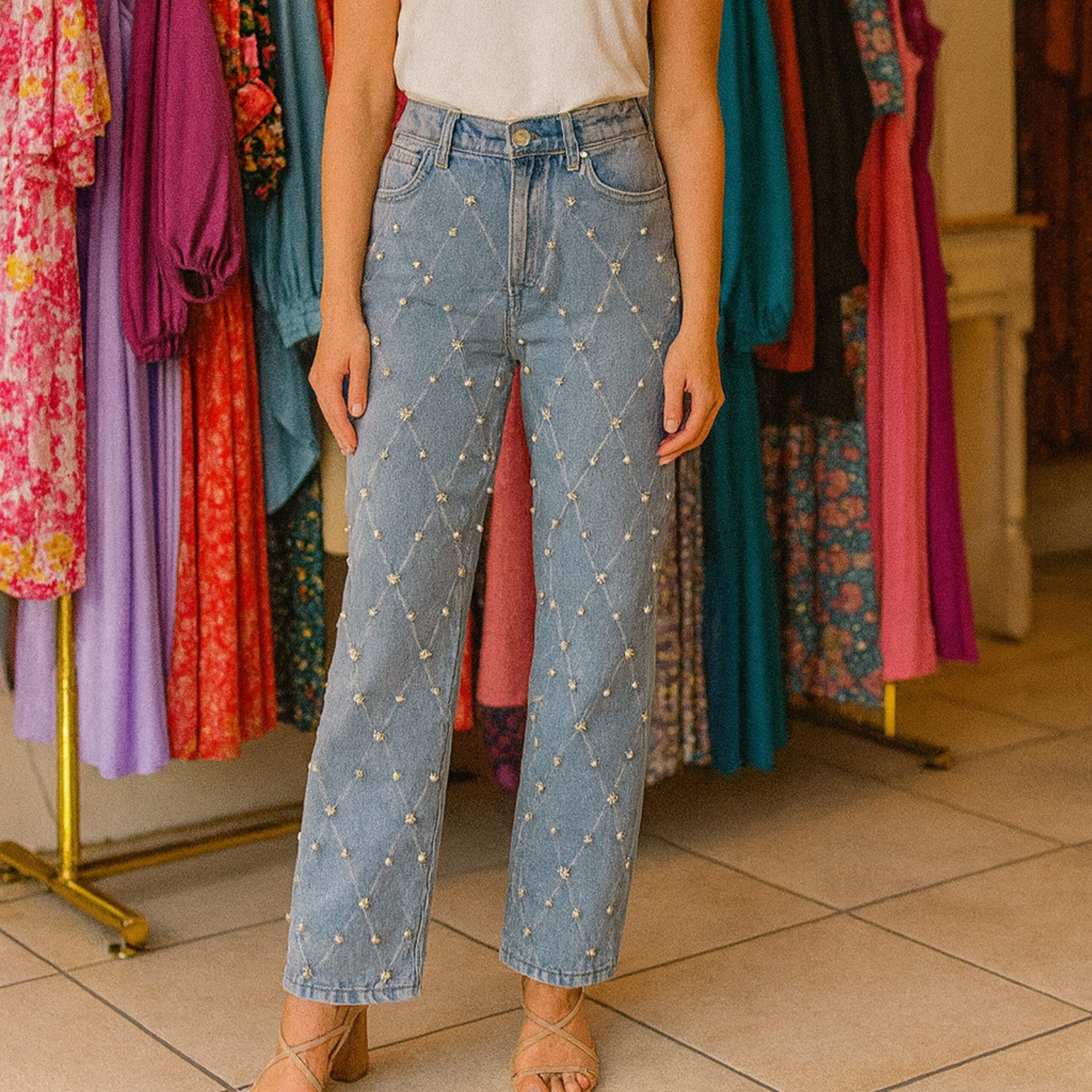 L Massimo Pearls Blue Jeans