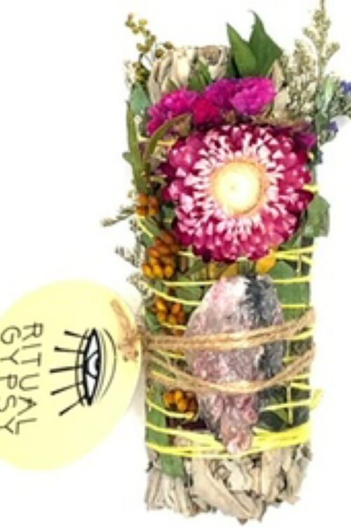 Ritual Wand + Rhodonite I White Sage Smudge Stick (4”)