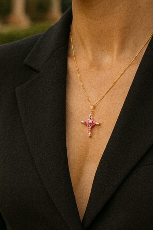 Cross With Red Gemstone