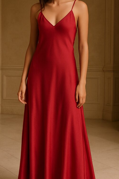 Elsa Red Satin Italian Maxi Slip Dress