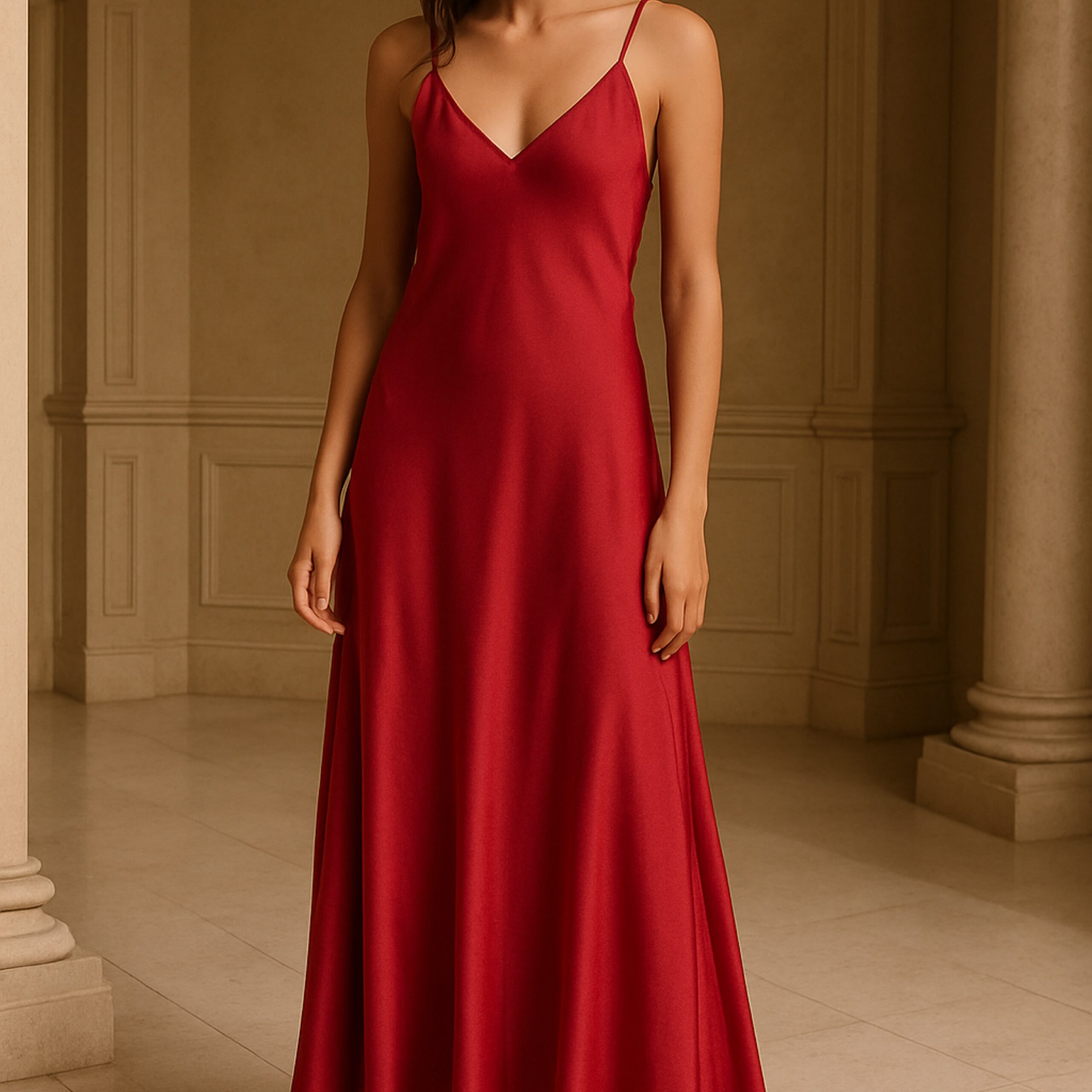 Elsa Red Satin Italian Maxi Slip Dress