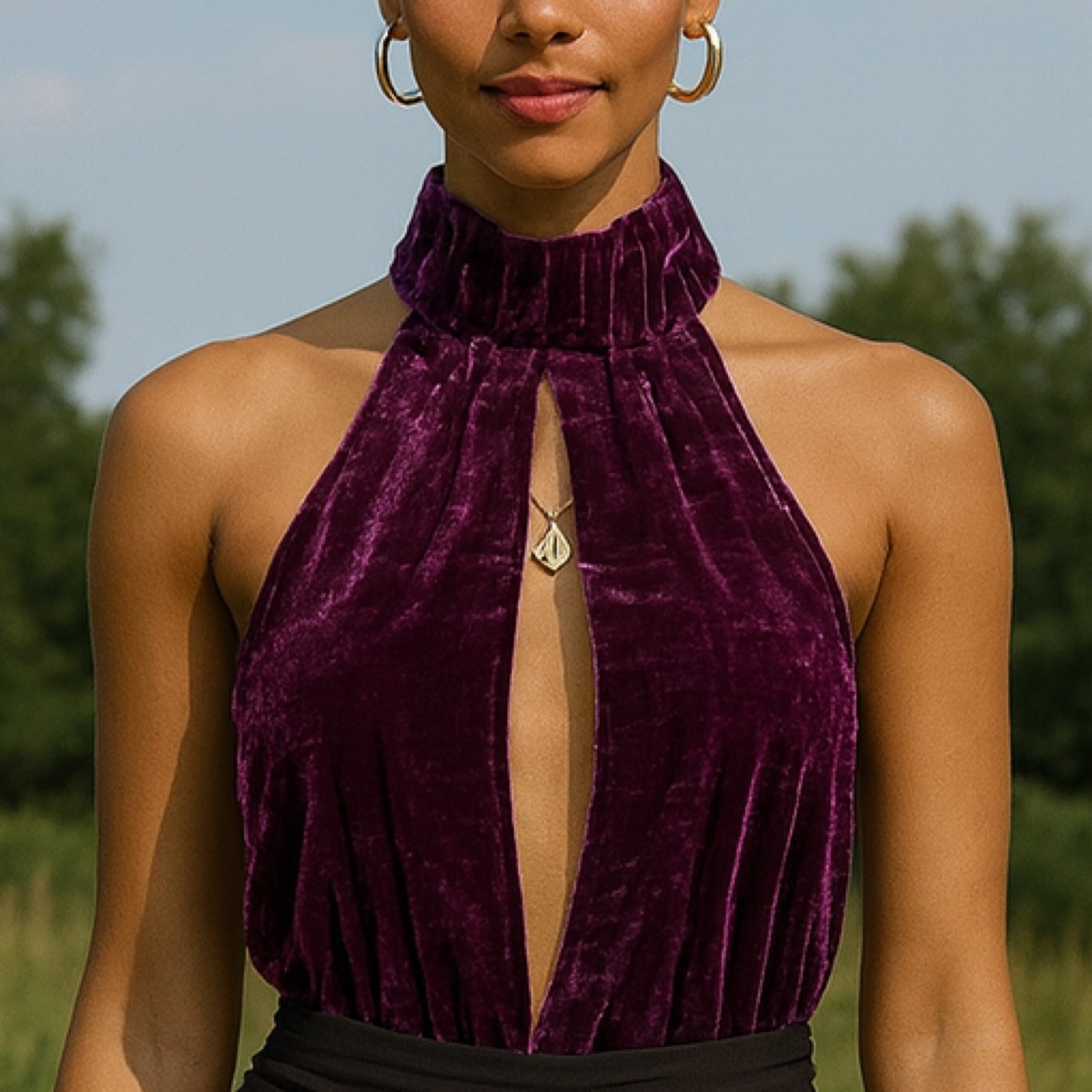 Deep Keyhole Front Halter Bodysuit