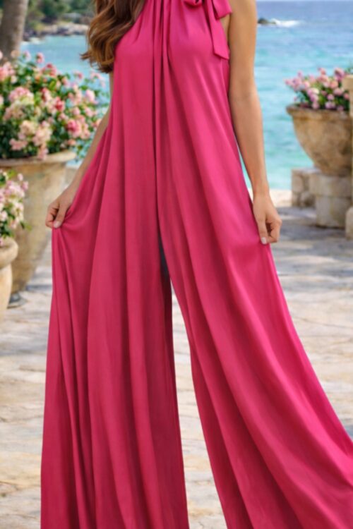 Italian Satin Wide-Leg Jumpsuit – Fuchsia