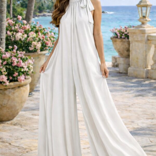 Italian Satin Wide-Leg Jumpsuit – Soft Ivory