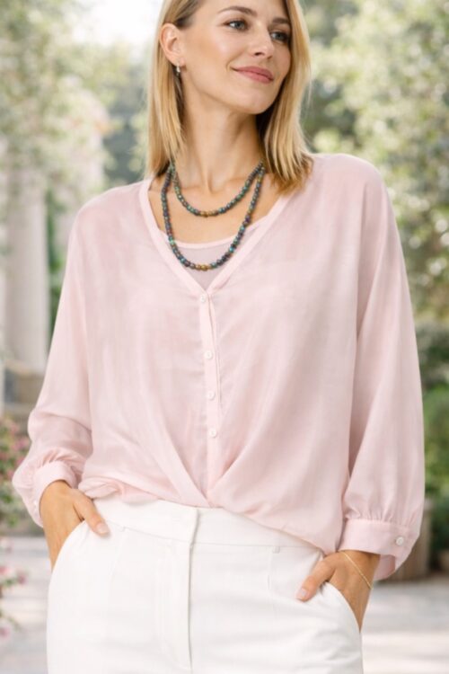 Blush Italian Silk Twist-Front Blouse