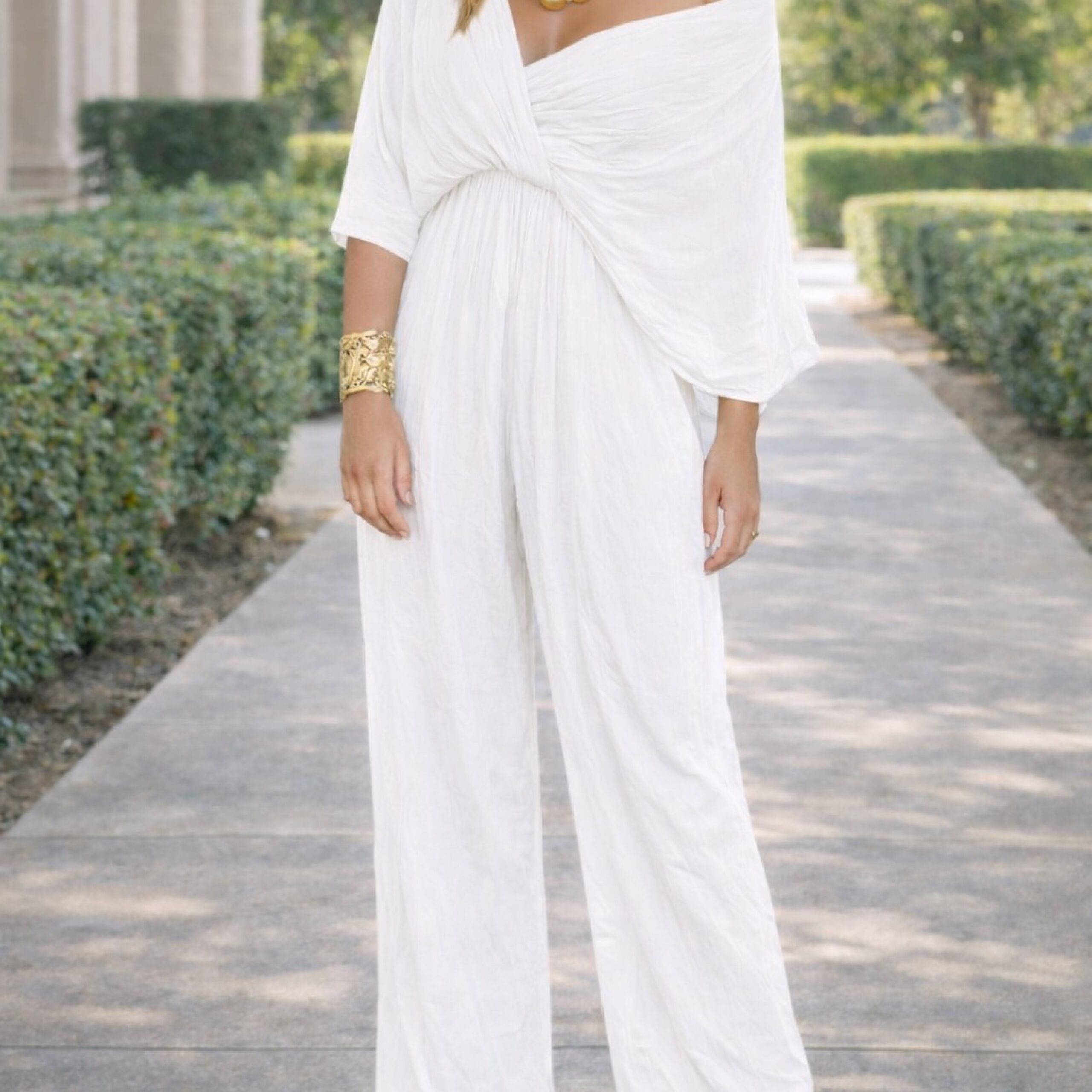 Athena Cream Silk Tie-Back Jumpsuit