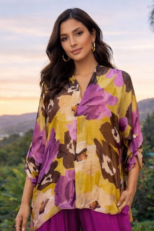 Amalfi Garden Silk Tunic Top