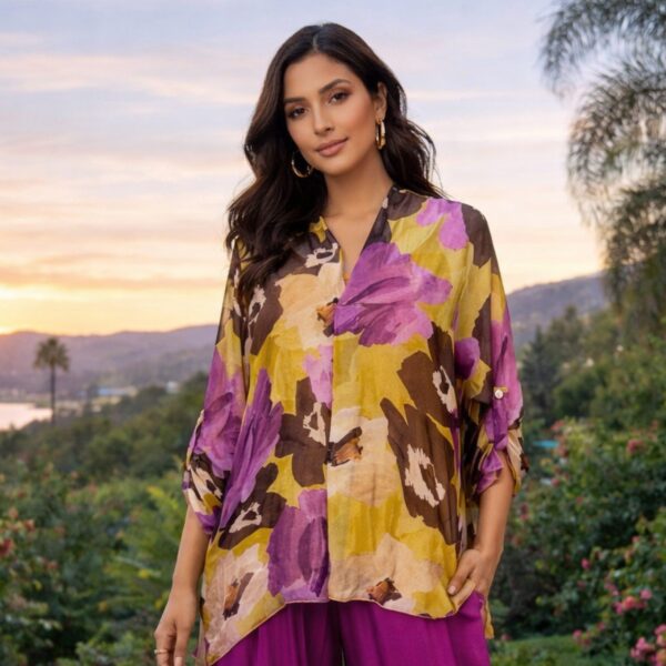 Amalfi Garden Silk Tunic Top