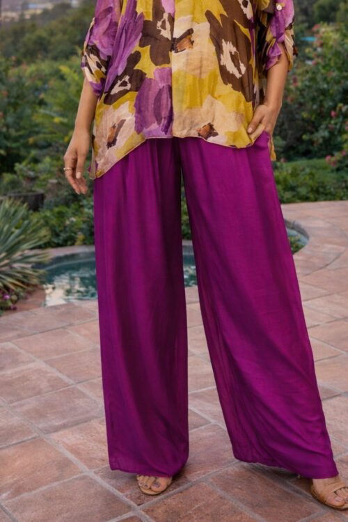Amalfi Garden Silk Magenta Palazzo Pants