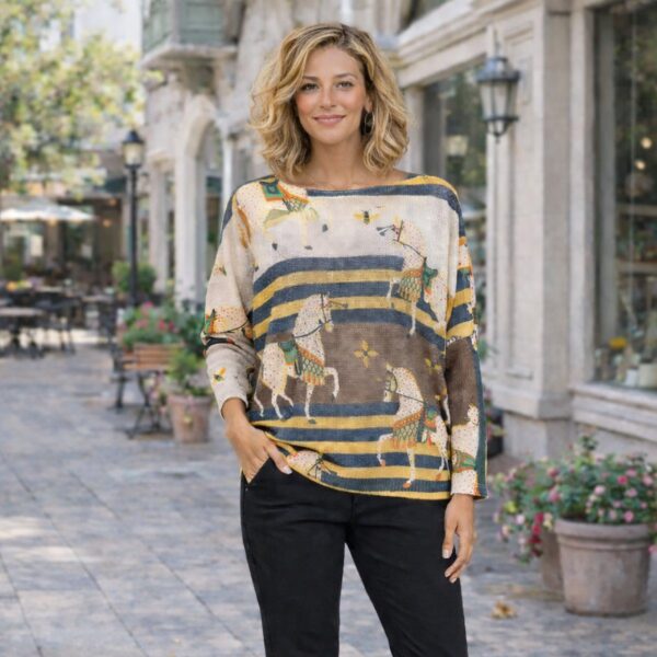 Heritage Equestrian Batwing Knit Beige Sweater