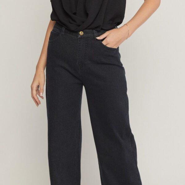 Denim acid wash high waisted wide leg jeans