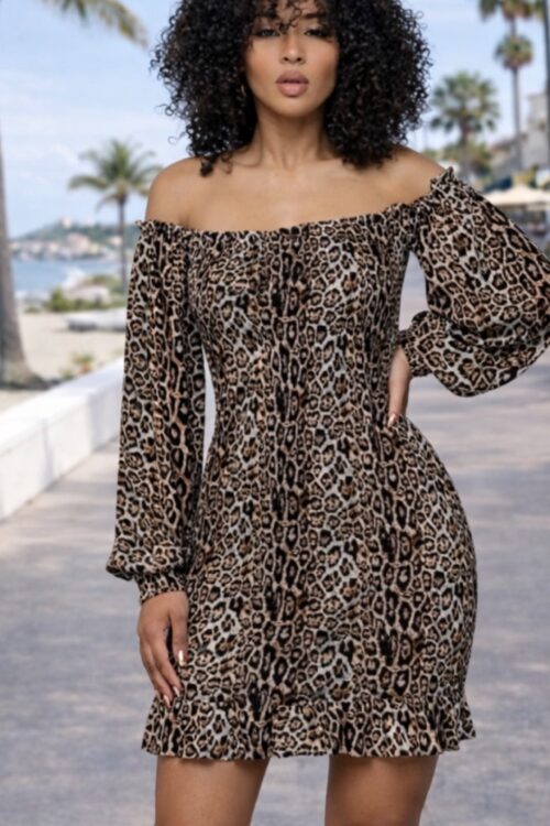 Leopard Long Sleeve Mini Dress