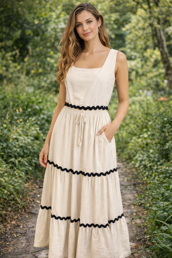 Ruffle Trim Tiered Medi Two piece – Camel