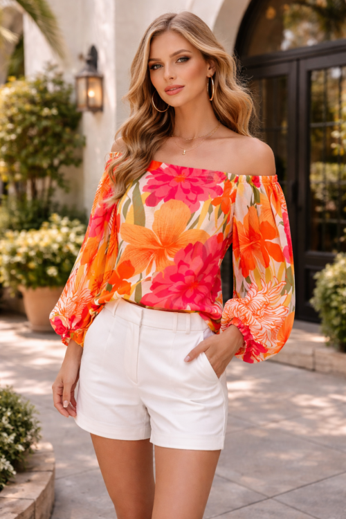 Vittoria Off-the-Shoulder Floral Blouse – Multi Color Resort Statement Top