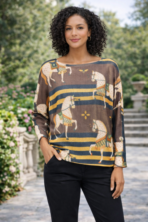 Equestrian Heritage Batwing Sweater – Brown Multi