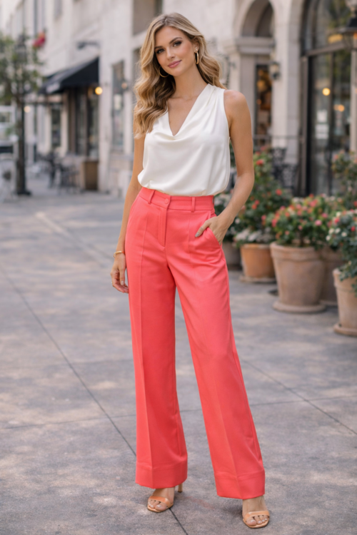 Trina Turk Pontaccio Coral Wide-Leg Trouser