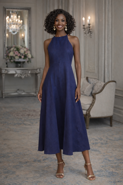 Trina Turk “Pichi” Linen Midi Dress – Navy