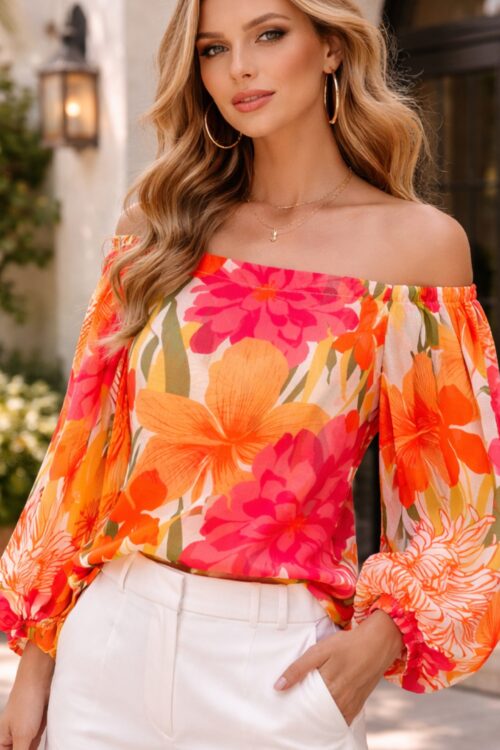 Vittoria Off-the-Shoulder Floral Blouse – Multi Color Resort Statement Top