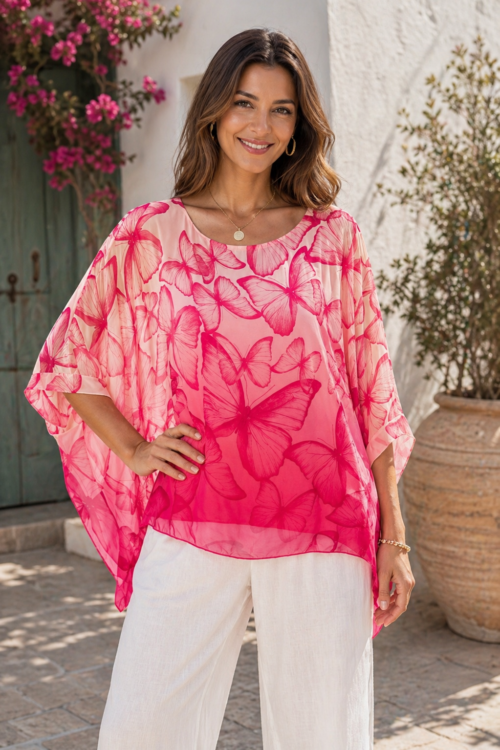 Butterfly Italian Printed Silk Blouse