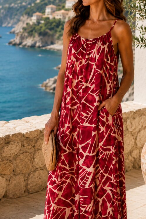 Giraffe Abstract Print Silk Dress