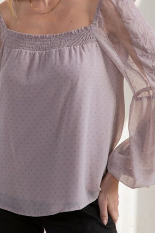 Sheer Chiffon Polka Dot Square Neck Flowy Blouse