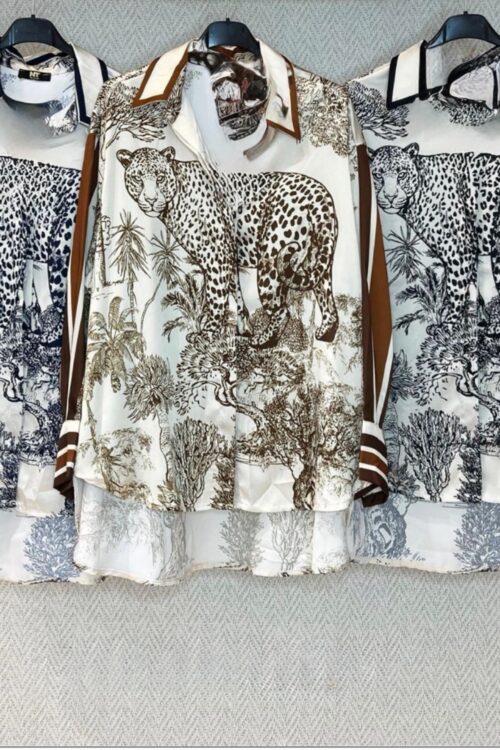 Satin Italian Lion Print Top/Blouse