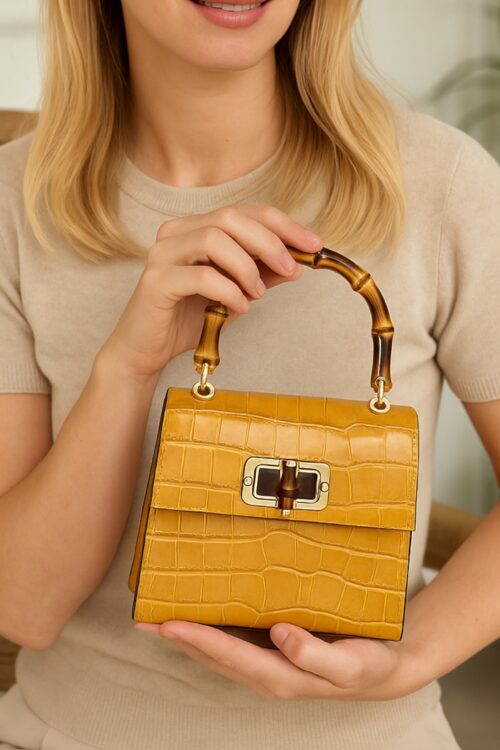 GENUINE ITALIAN LEATHER BAMBOO HANDLE BAG